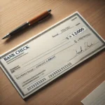A bank check book on a table with a pen