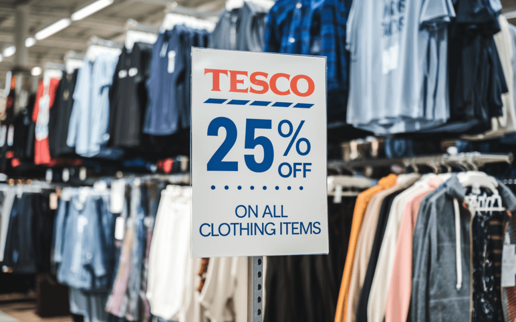 tesco 25% off clothing sale