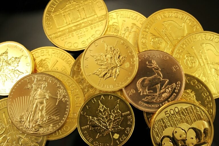 Gold bullion coins representing precious-metal investment exposure in a Stocks and Shares ISA