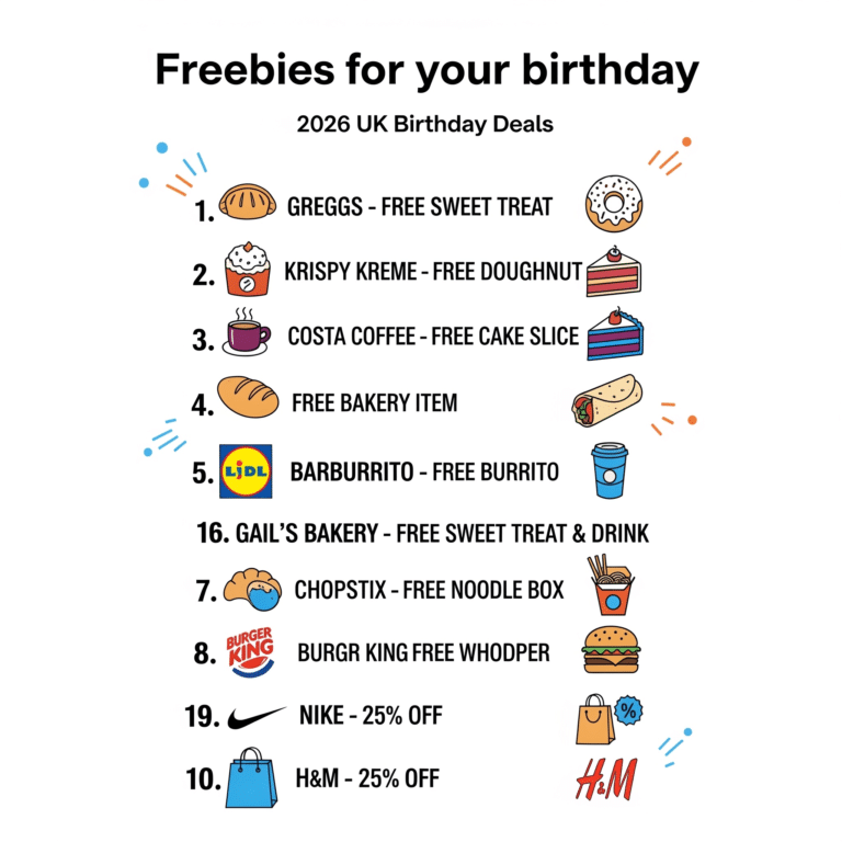 UK birthday freebies and discounts guide for 2026 including free food, drinks, beauty and retail rewards