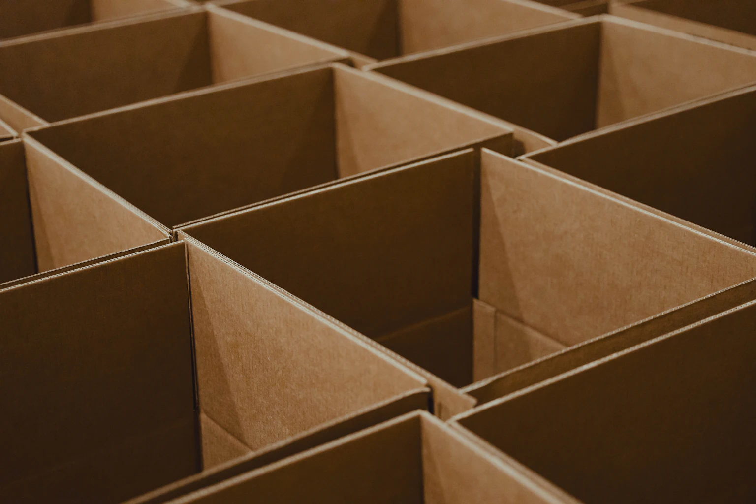 Open cardboard boxes ready for packing products