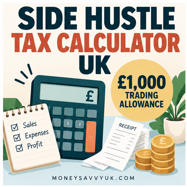 Side hustle tax calculator UK showing £1,000 trading allowance