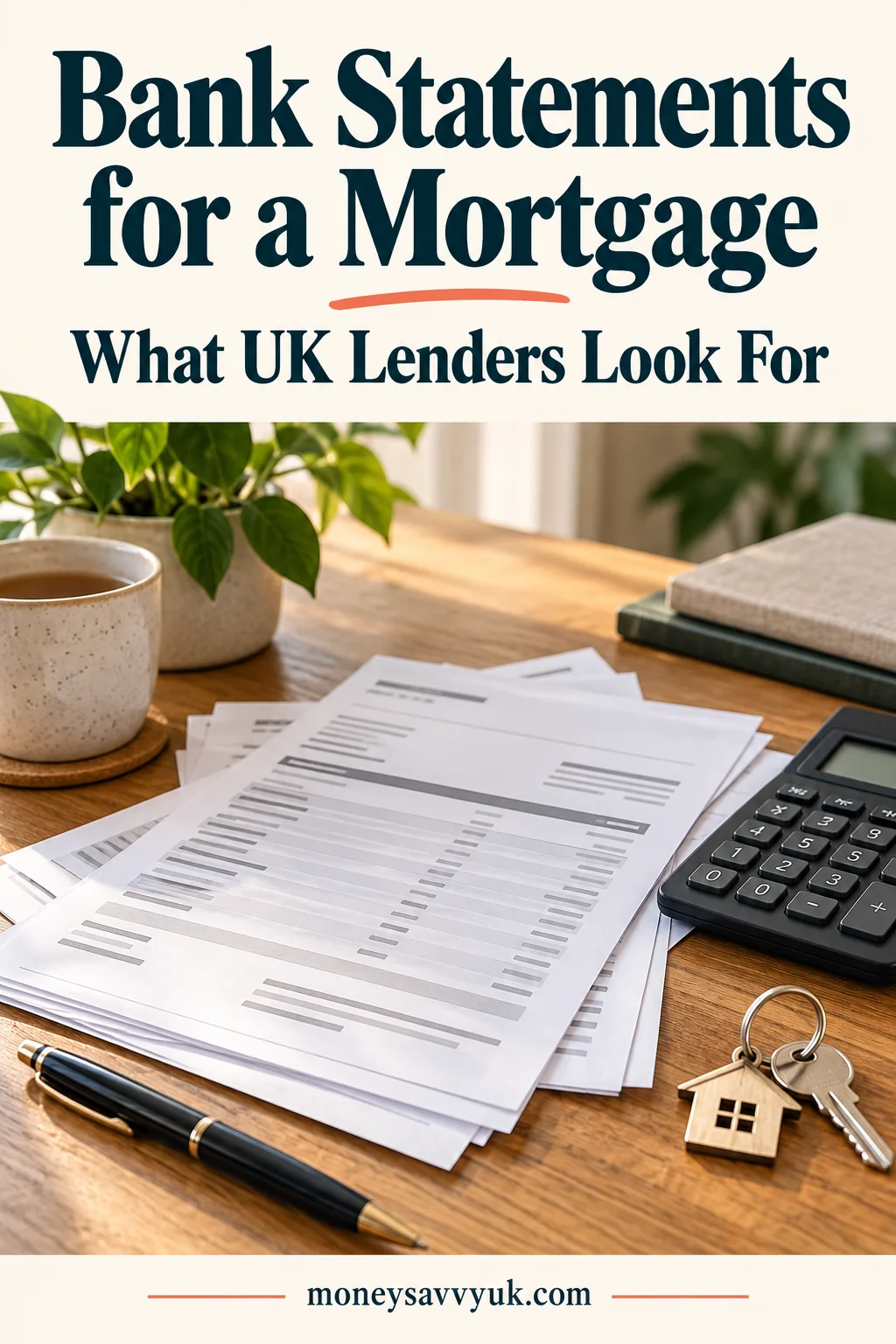 Bank Statements for a Mortgage UK: What Lenders Look For — Pinterest graphic