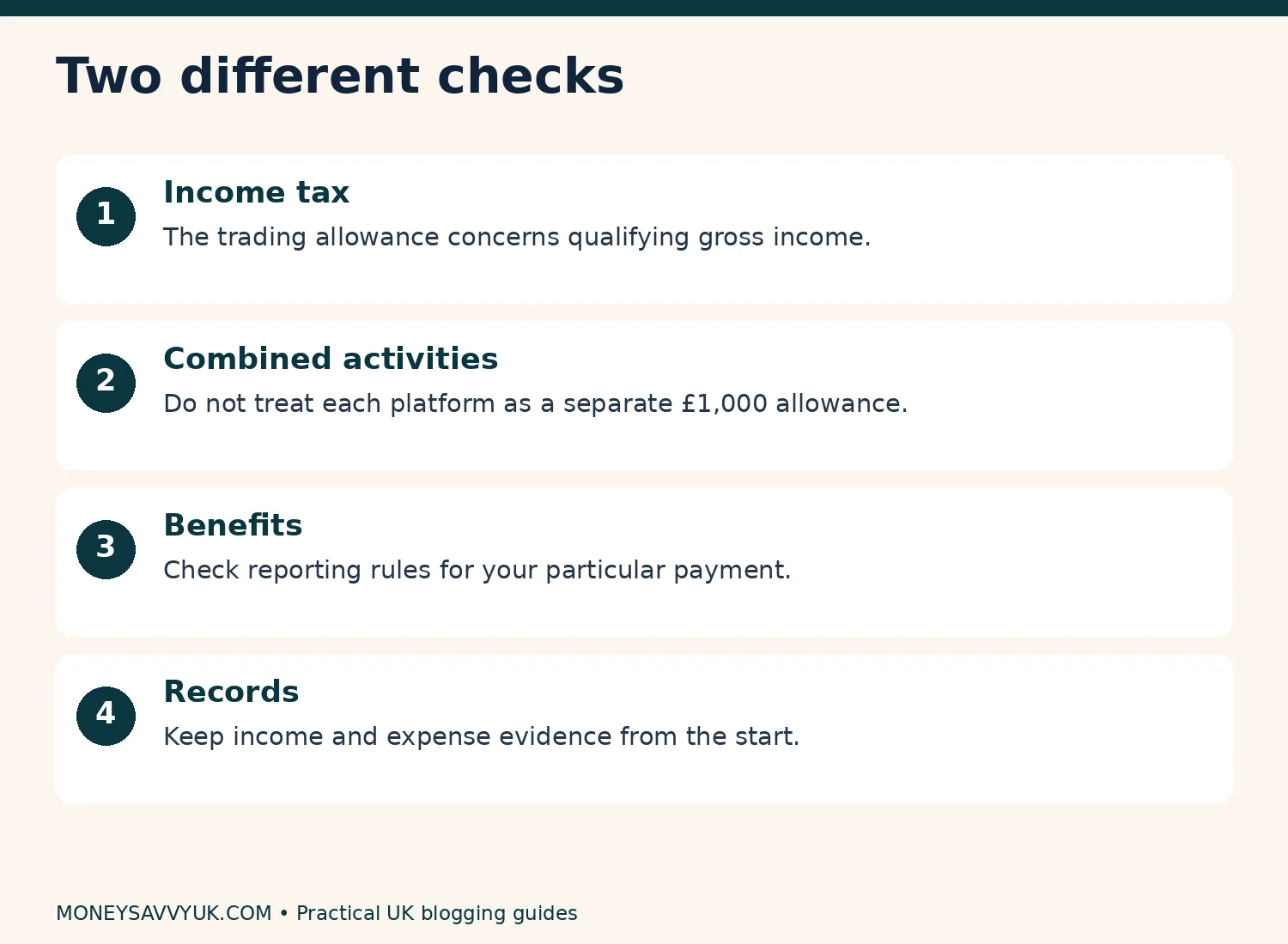 Separate UK checks for income tax, benefits and business records