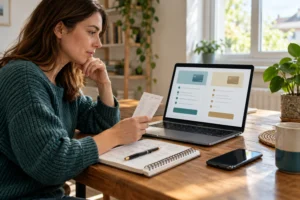 Illustrative UK shopper comparing cashback offers and keeping purchase evidence