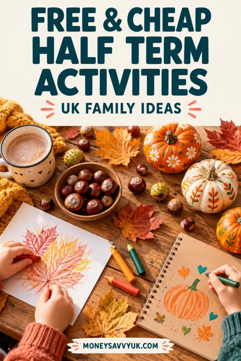 Autumn crafts with leaves and painted pumpkins for free and cheap half term activities for kids UK.