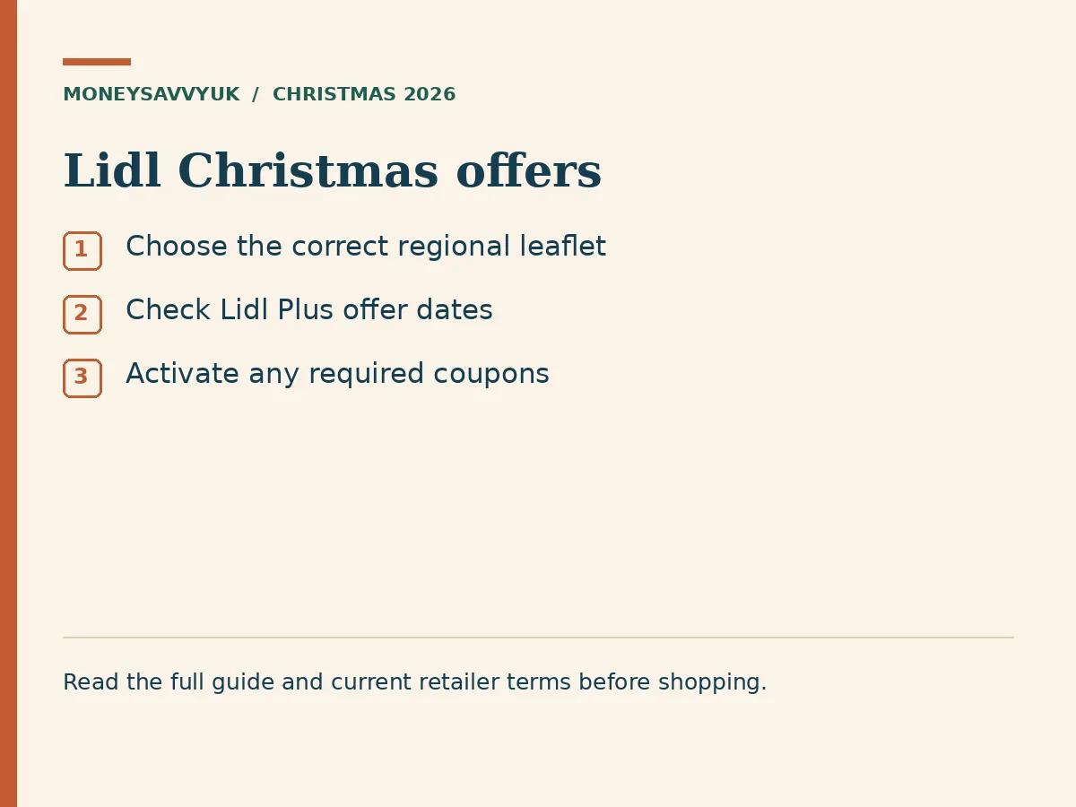Lidl Christmas offers: Choose the correct regional leaflet; Check Lidl Plus offer dates; Activate any required coupons