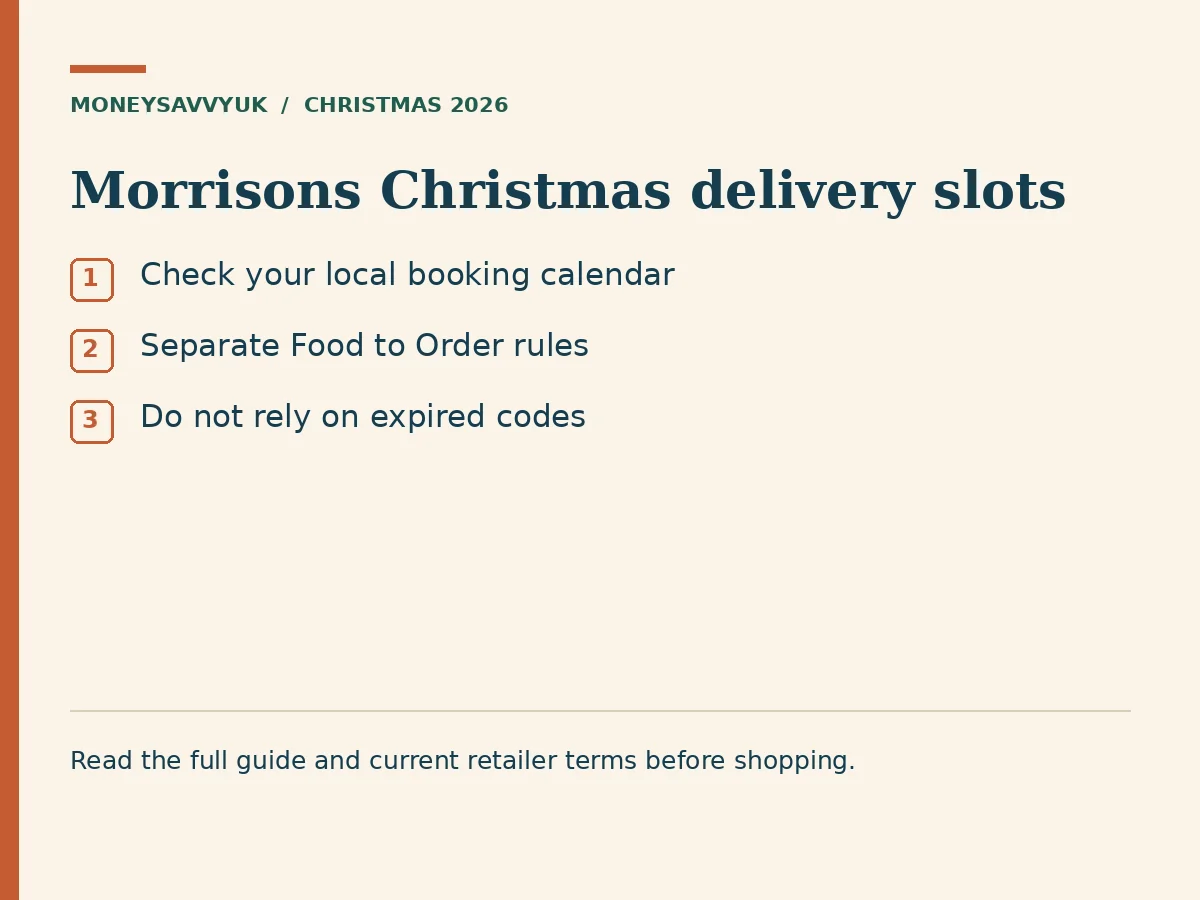 Morrisons Christmas delivery slots: Check your local booking calendar; Separate Food to Order rules; Do not rely on expired codes
