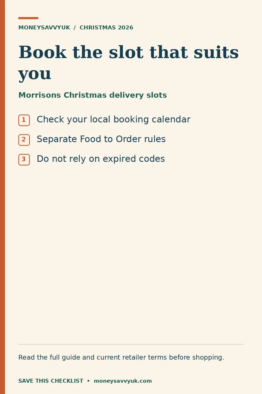 Morrisons Christmas delivery slots: Check your local booking calendar; Separate Food to Order rules; Do not rely on expired codes