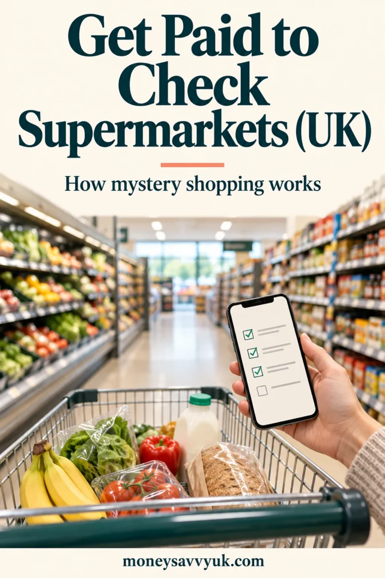 Supermarket Mystery Shopping UK: Get Paid for Store Checks — UK guide Pinterest graphic