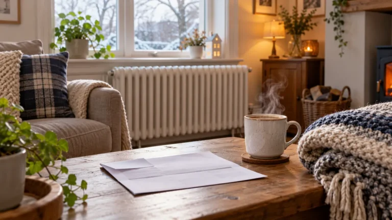 Radiator and blanket in a warm living room