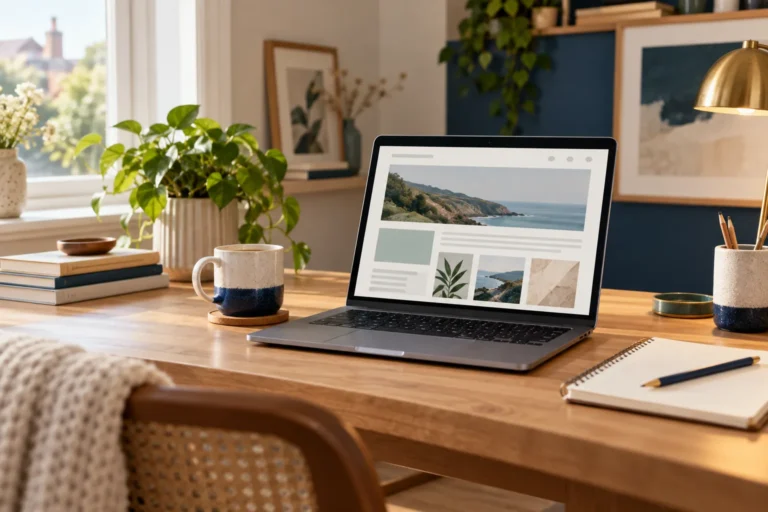 Illustrative laptop workspace for Hostinger WordPress setup UK
