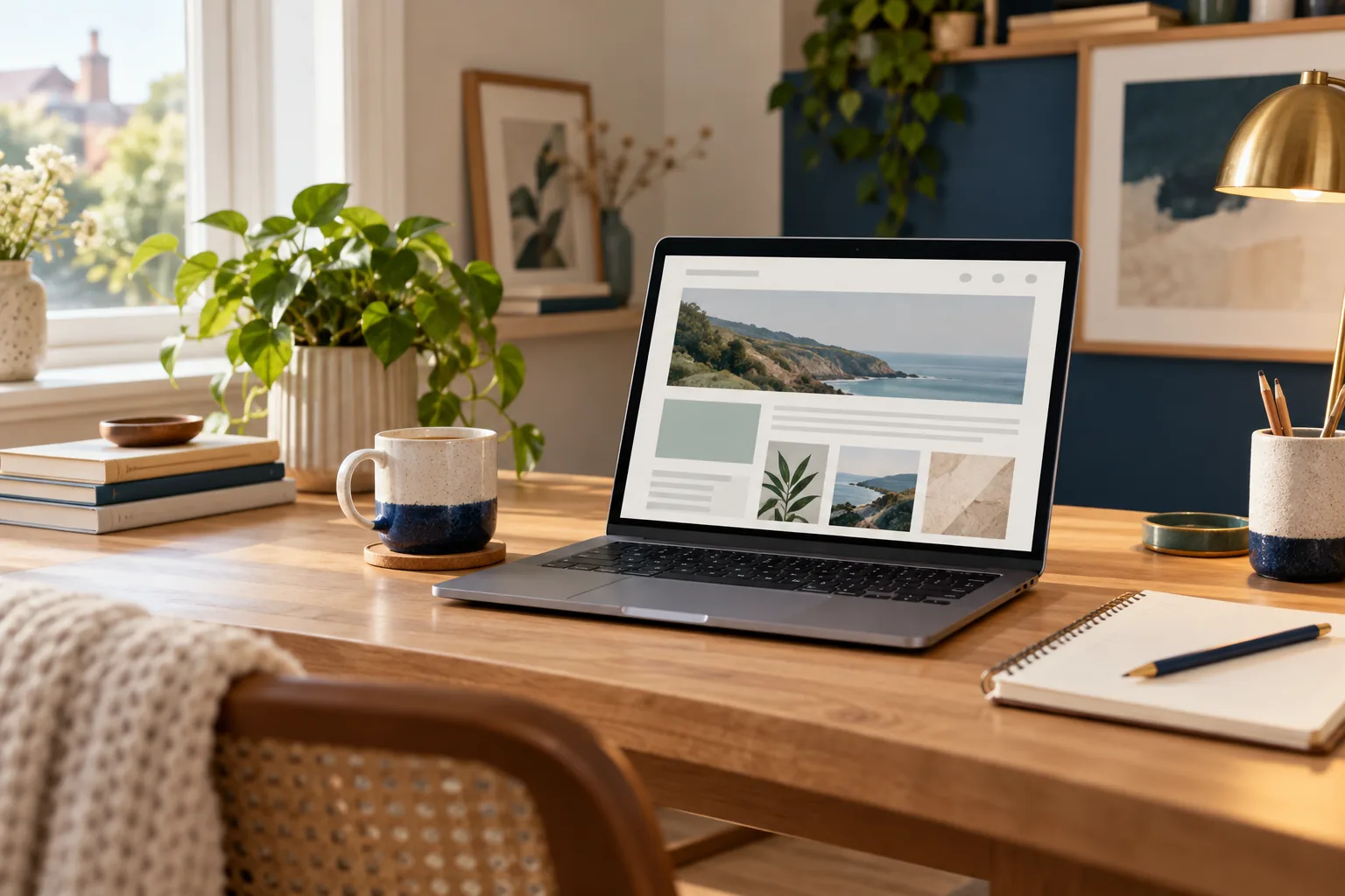 Illustrative laptop workspace for Hostinger WordPress setup UK