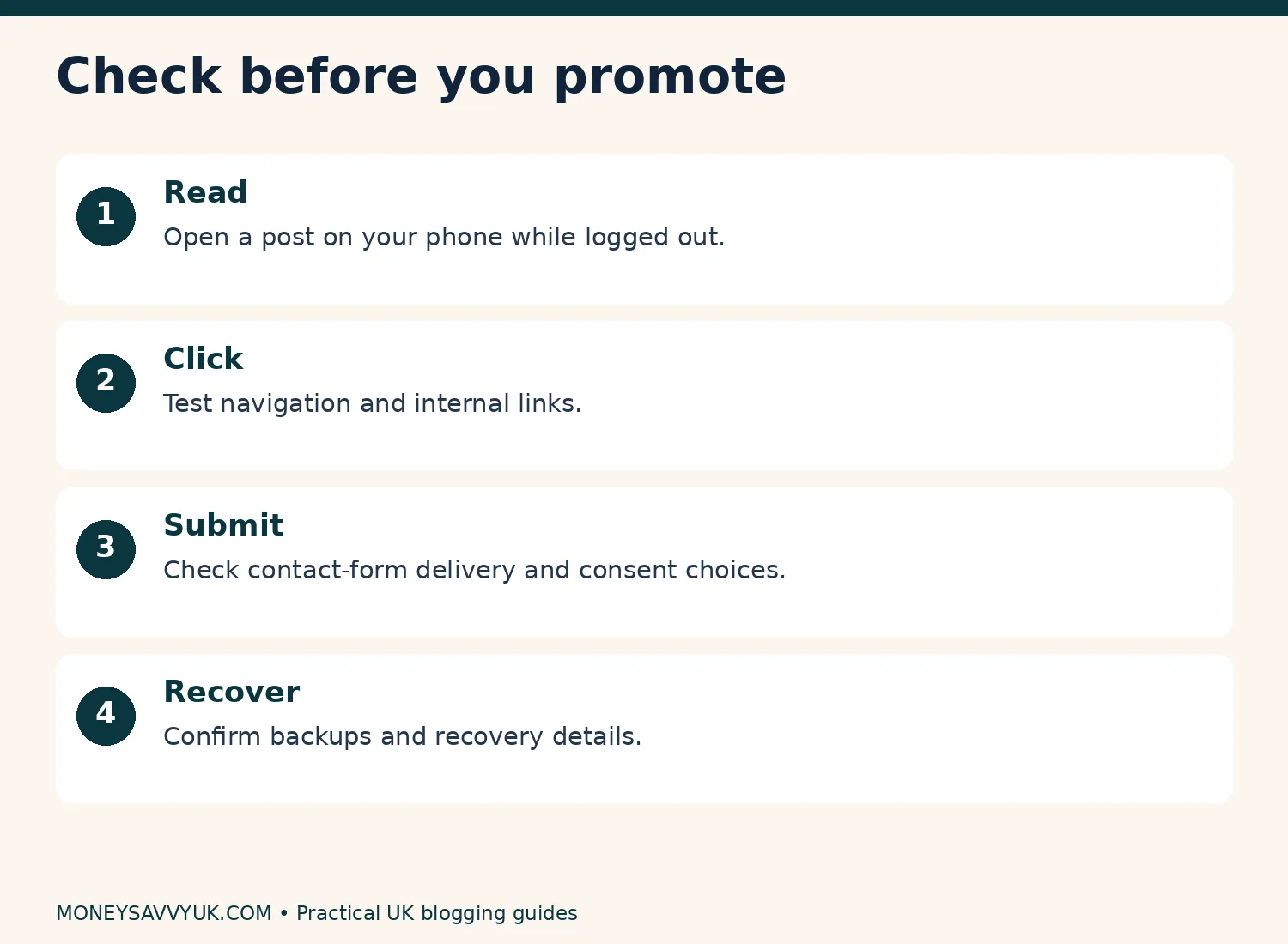 Before promoting your blog: test reading, links, forms and recovery